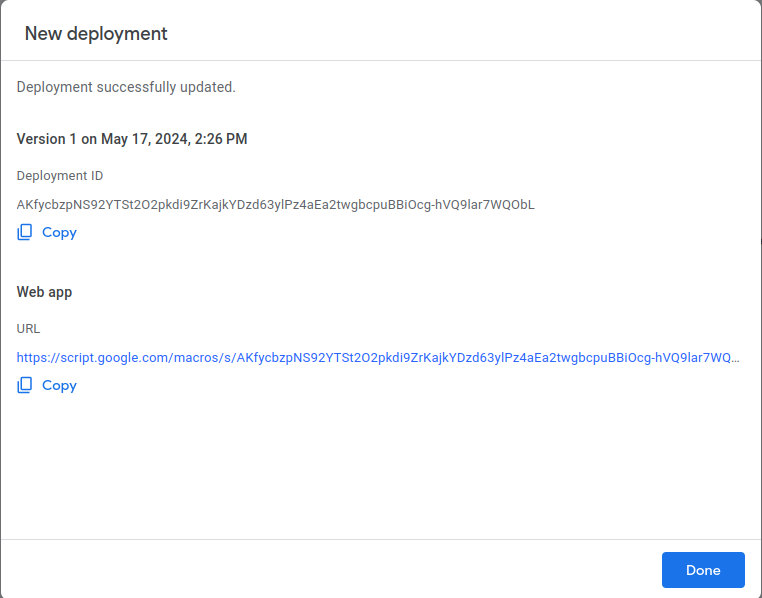 Google Web App URL