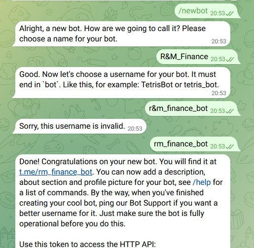 Create new bot in Telegram