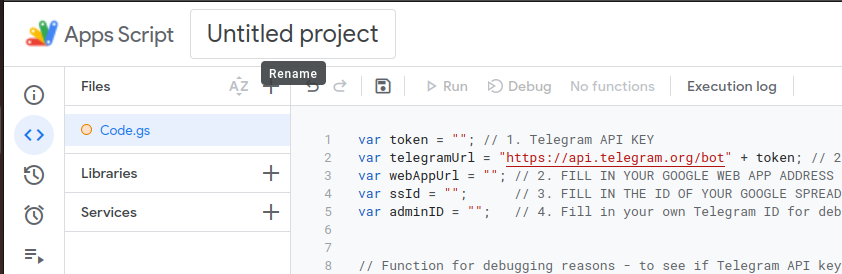 AppScript rename project
