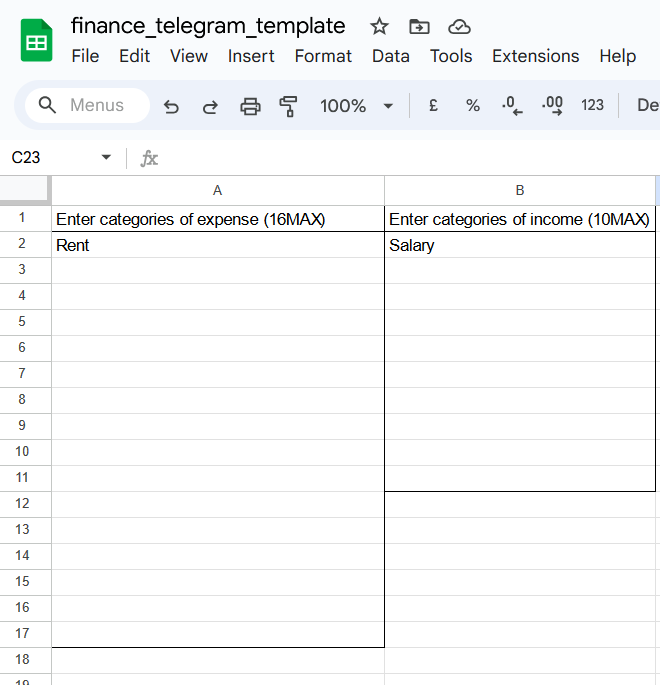 Configure categories