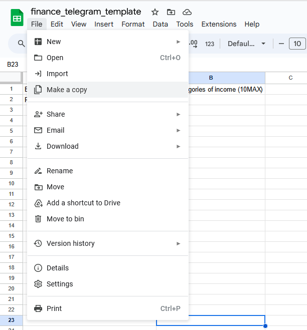 Google Sheets Template