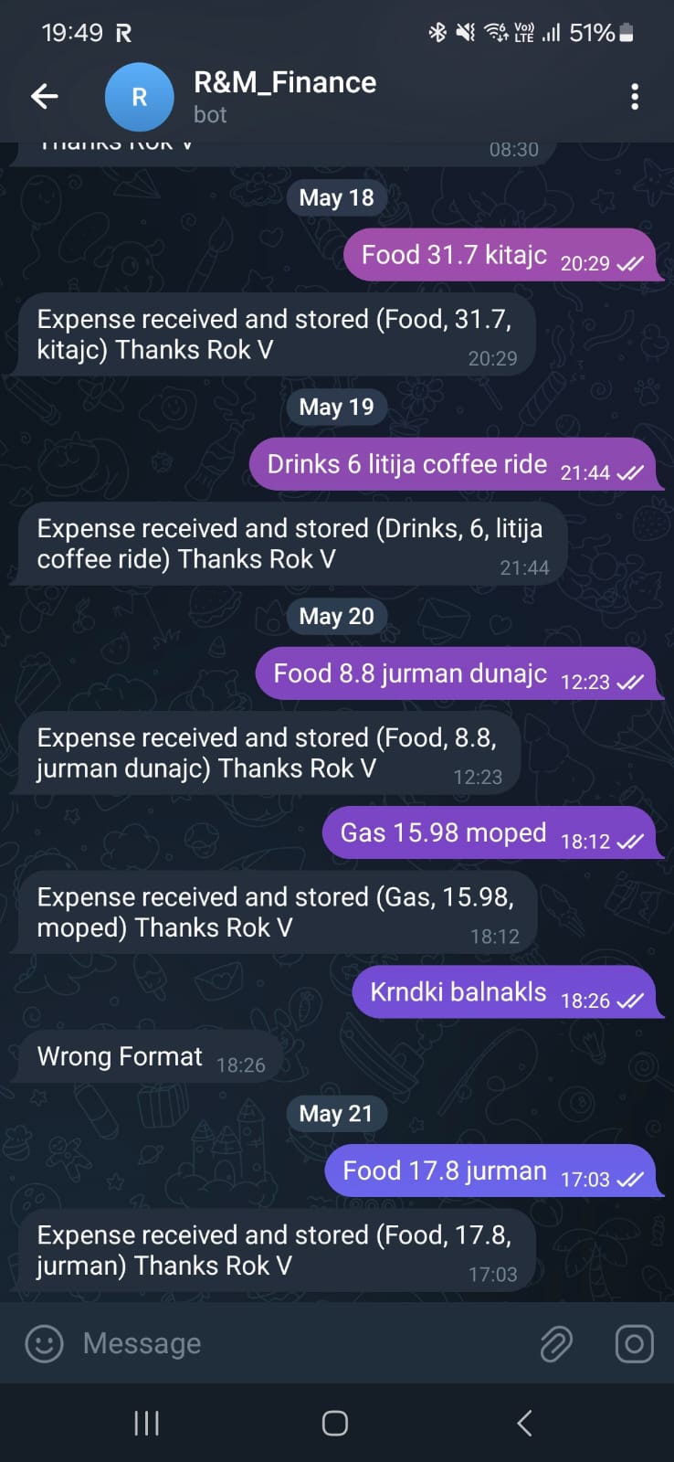 Telegram chat example